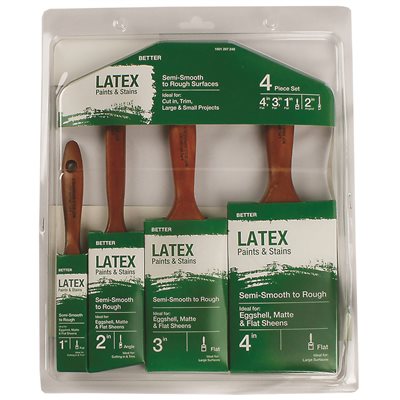 3556973 1 in. Flat Cut, 2 in. Angled Sash, 3 in. Flat Cut, 4 in. Flat Cut Polyester Blend Paint Brush Set (4-Pack)