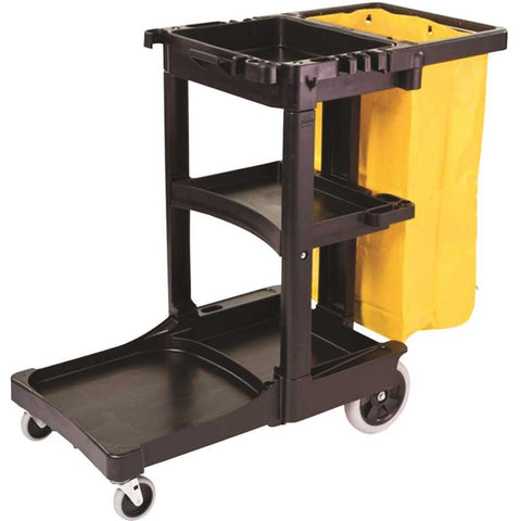 RCP617388BK	Rubbermaid Commercial Products Plastic Cleaning Cart with Zippered Yellow Vinyl Bag