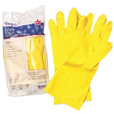 REN05240 Renown Medium Yellow Flock-Lined Latex Gloves Dozen